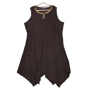 NWT Dress woman 2x black gold braid handkerchief hem slinky flowy formal career